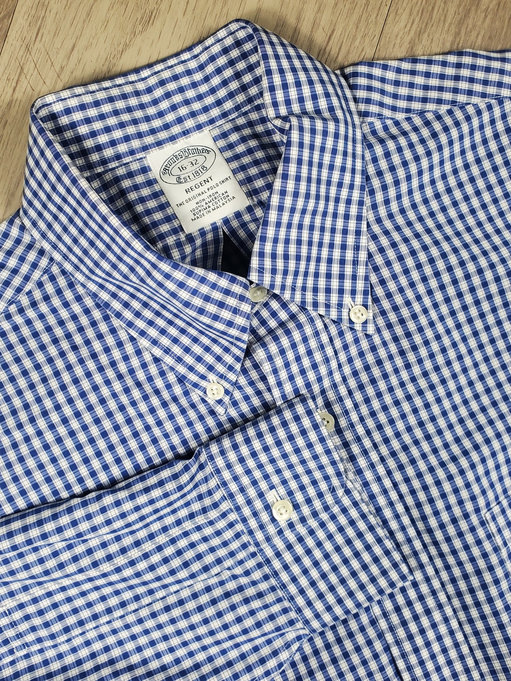 Brooks Brothers Regent Blue White Gingham Non Iron Dress Shirt 16-32